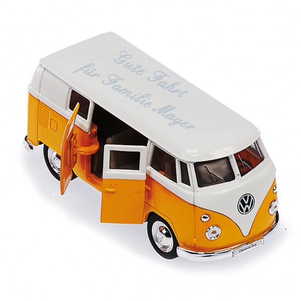 VW-Bus Maxi mit Ihrer Wunschgravur, ca. 12 cm lang im Maßstab 1:36